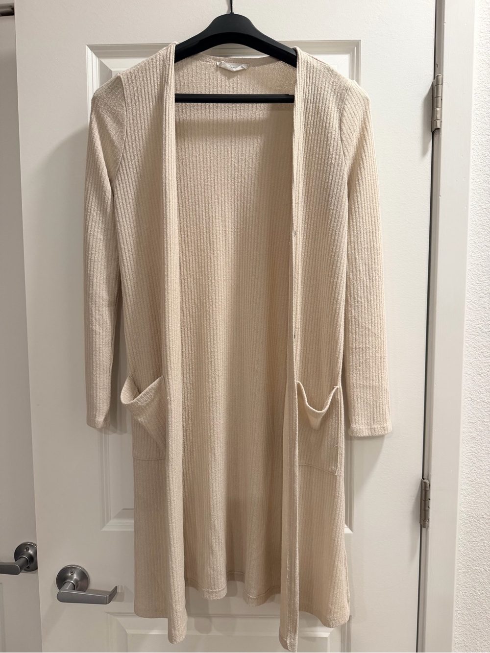Carly Jean Los Angeles Long Open-Front Knit Cardigan - Cream